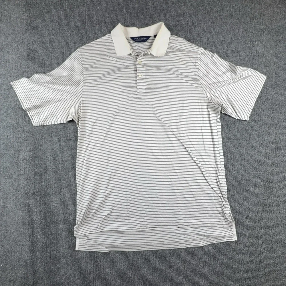 Polo Ralph Lauren Polo Shirt Mens Large White Striped Pima Cotton Golf Casual